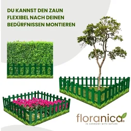 Floranica 4 Stk. Zierzaun aus Holz 100 x 40 cm Grün imprägniert Steckzaun als Beeteinfassung Rasenkante Tierzaun Bauernzaun - Grün