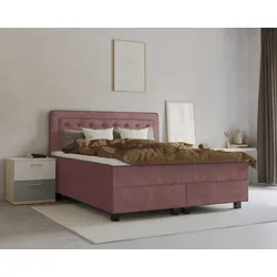 Boxspringbett LEONIQUE "Jeanne", rosa (rosé), B:141cm L:208cm, 100% Polyester, Komplettbetten, Boxspringbett, inkl. Topper mit Taschen-Federkernmatratze