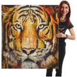 MCW Wandbild Tiger, 100% handgemaltes Ölgemälde Gemälde XL, 100x90cm