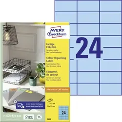 3449 Farbige Etiketten, A4, 70 x 37 mm, 100 Bogen/2.400 Etiketten, blau
