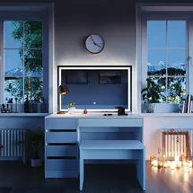 Vicco Schminktisch Sherry Weiß, 120 cm mit LED-Spiegel und Bank
