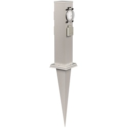 ledscom.de Garten-Steckdosen-Säule Polly mit Erdspieß für außen, IP44, 3-Fach mit Timer/Zeitschaltuhr, Edelstahl, eckig, 38cm