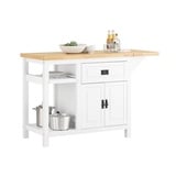 SoBuy KNL06-WN Kücheninsel mit erweiterbarer Arbeitsfläche freistehend Küchenschrank Highborad Kommode Sideboard Bartisch Esstisch Buffet Weiß