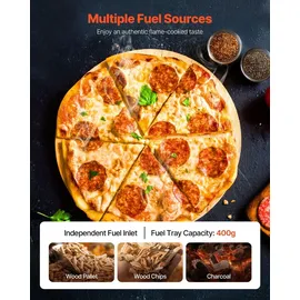 Vevor Pizzaofen Outdoor 12 Zoll Pellet-Pizzaofen, tragbarer Pizzaofen mit eingebautem Thermometer & holzbefeuerter & Pizzastein & Schaufel & Tragetasche Pizzamaker aus Edelstahl, für Garten Camping