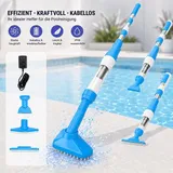 3 in1 Poolsauger Kabelloser, Akku Handpoolsauger, 90 Min Laufzeit, Teleskopstange & Bürste, Mit Filterelement, für Sand und Schmutz, 0.23L, Blau