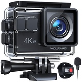 WOLFANG GA100 Action Cam 4K 20MP Unterwasserkamera & Amazon Basics Kopfgurt für GoPro Actionkamera, Schwarz