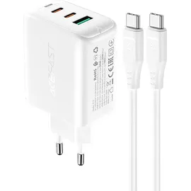 OEM Acefast 2W1 Netzwerk-Ladegerät 2x Usb C / Usb 65w Pd, Qc 3.0+Kabel Weiß