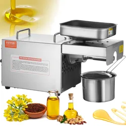 VEVOR Elektrische Ölpresse, 700 W Edelstahl-Ölextraktionsmaschine, 140 °C Konstante Temperatur, Heißpress-Ölpresse zum Pressen von Erdnüssen, Sesamsamen, Raps, Teesamen