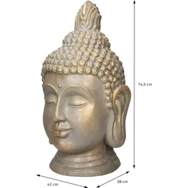 ECD Germany Buddha Figur Kopf Statue 74,5 cm Bronzeoptik Polyresin, für Yoga, Feng Shui oder Meditationsraum, Innen/Außen Skulptur Dekofigur & Bronze