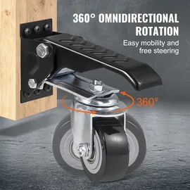 Vevor 4er-Set Lenkrollen Werkbank max. 74,8kg Tragfähigkeit Möbelrollen Doppelkugellager Schwerlastrollen aus Polyurethan Transportrollen mit Bremse Industrierollen 160x70x174mm