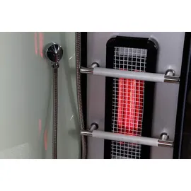 purehaven Dampfdusche und Infrarotsauna 145x90 cm mit Aluminiumrahmen komplettem Zubehör Tropenbrause Sitzfläche Radio Massagefunktion Schwarz/Weiß - Schwarz/Weiß