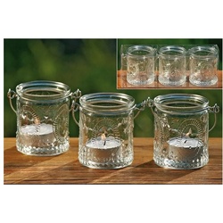 BOLTZE Teelichthalter 3x Glas-Windlichter Teelichtgläser Kerzenhalter Ø ca. 6cm Vintage Sti weiß