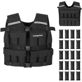 Leogreen Gewichtsweste 10kg/20kg, Verstellbare Trainingsweste mit 20 Herausnehmbare Gewichtspackungen, Reflektierenden Streifen, Weight Vest Damen & Herren für Laufen, Krafttraining (Schwarz, 20kg)