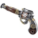 Boland 54542 - Pistole Steampunk, 1 Stück, Größe 31 cm, aus Schaumgummi mit Metallic-Look in Braun, Gold und Silber, Shootpunk, Waffe, Revolver, Zahnrad, Attrappe, Accessoire, Verkleidung, Karneval