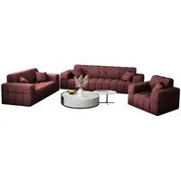 Fun Möbel Polstergarnitur Sofaset Designersofa NANCY 3-2-1 in Stoff Harmony, (Set, 3-tlg., inkl. 5 Zierkissen), Rundumbezug rot