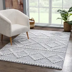 Hochflor-Teppich CARPET CITY "Focus 3022", grau, B:200cm H:20mm L:290cm, Polypropylen, Teppiche, Boho-Teppich, besonders weich, Rauten Design, 3D-Effekt