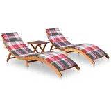 vidaXL Sonnenliegen 2 Stk. mit Tisch und Auflagen 184 x 55 x 64 cm Massivholz Akazie