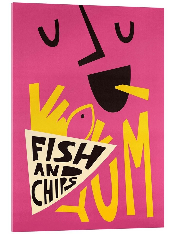 Posterlounge Acrylglasbild Fox & Velvet, Yum Fish and Chips, Küche Illustration rosa 50 cm x 70 cm