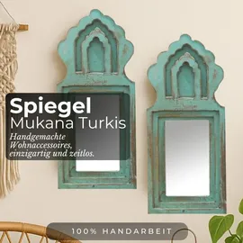 Marrakesch Orient & Mediterran Interior 2er Set Wandspiegel Mukana Türkis H 22cm × B 10cm × T 3cm - Boho