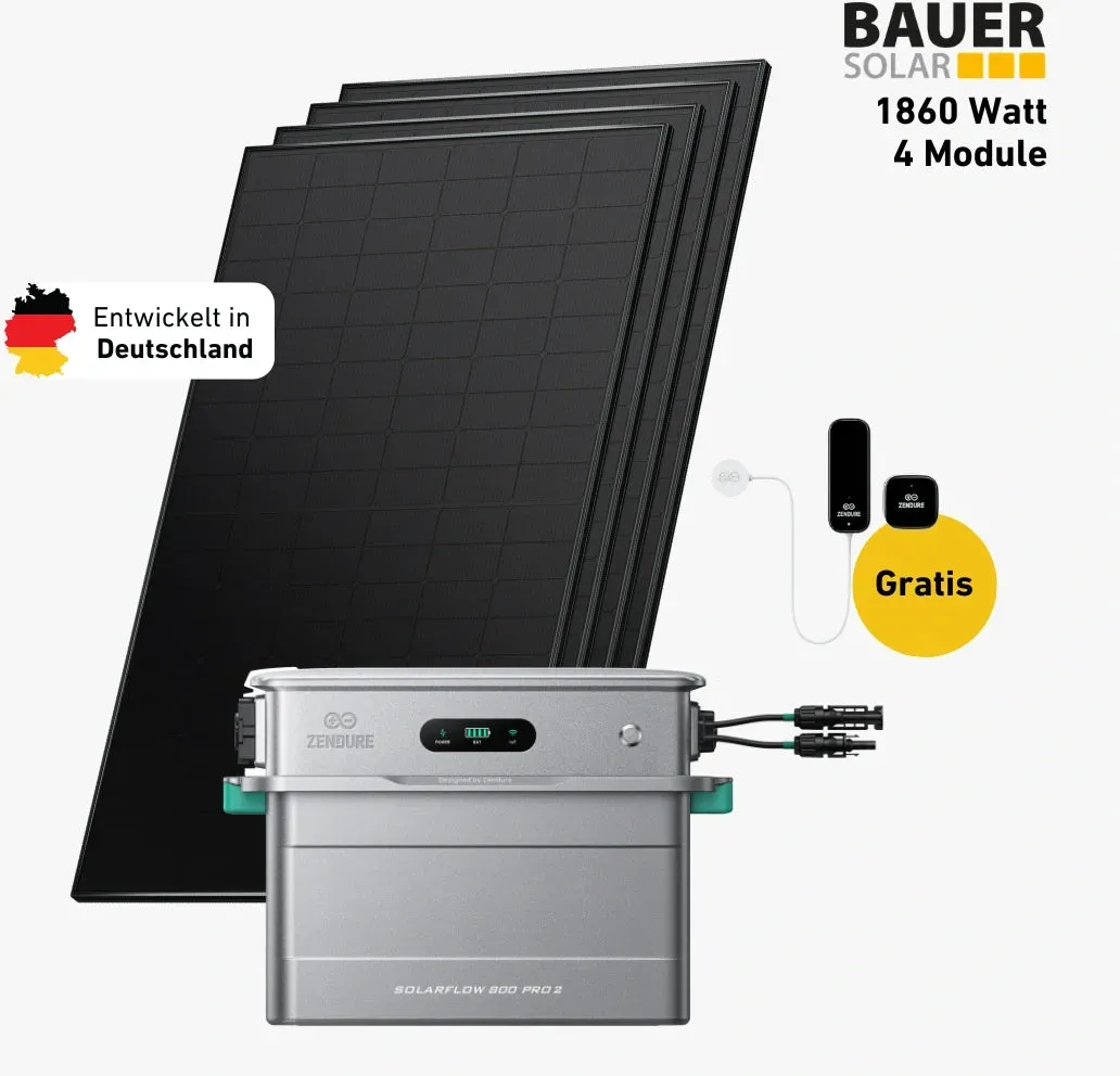 Balkonkraftwerk Balkonkraftwerk 1860 Watt, Bifazial Komplettset, Balkonkraftwerk, Zendure Solarflow 800 Pro 2 - 0 % MwSt. (gem. § 12 Abs. 3 UStG)