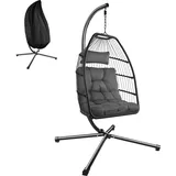 Tectake tectake® Hängesessel, mit extra dickem Sitz- und Kopfkissen, Belastbarkeit 160 kg, inklusive Schutzhülle, 98 x 107 x 202 cm