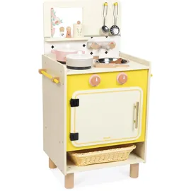 Janod - Kinderküche aus Holz - Ausgestattet mit Backofen, Spüle und 11 Zubehörteilen - Sonore Drehknöpfe - Spielzeug zum Nachahmen und Erleben - Ab 2 Jahre, J06641