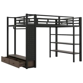stilvora Hochbett mit offenem Kleiderschrank 140 x 200 cm Metall schwarz