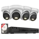 HiLook 4K Überwachungskamera-Set, 4* 4K Dome Kamera, Smart Hybrid Light, NVR 8-CH , 2 TB HDD, Smartphone App, weiß (IK28P-480T)