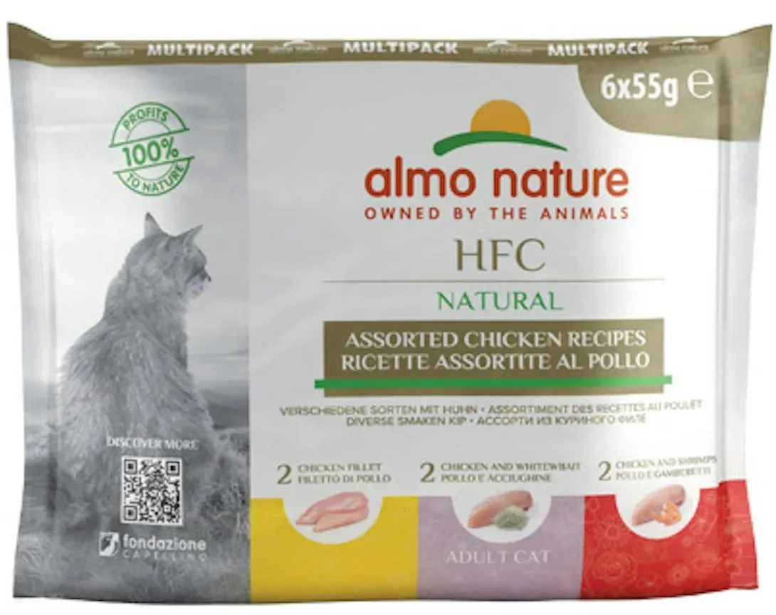 Almo Nature HFC Natural 3 Sorten mit Huhn 6x55g Beutel Multipack Katzennassfutter