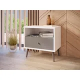 Forte HARLLSON, einfache Montage Dank EasyKlix by Nachttisch, Nachtschrank Weiß mit Wolfram Grau, Nachtkommode mit Schublade, skandinavischer Stil, Retro, 60 cm breit x 58 cm hoch x 41 cm tief