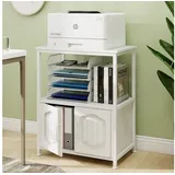 PUNCIA Druckertisch mit Stauraum & dekorativen Türen, Druckerschrank, Küchenschrank (1-St), Druckerständer 3 Ebenen, Büroschrank 60 x 40 x 75 cm weiß 60 cm x 75 cm x 40 cm