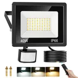 40W LED Strahler mit Bewegungsmelder Außen, 4500LM Dimmbar Außenstrahler Aussen mit Fernbedienung, IP66 Wasserdicht Scheinwerfer Warmweiß Neutralwei Kaltweiß LED Fluter für Garten Hof Garage