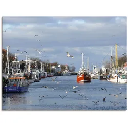 Artland Leinwandbild »Alter Strom in Warnemünde«, Boote & Schiffe, (1 St.), auf Keilrahmen gespannt Artland Farbe Bild(er): blau