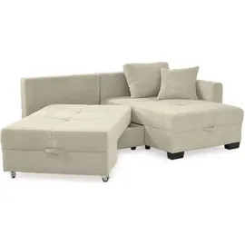 luma-home Ecksofa Schwenkfunktion Doppelbett, Schlafcouch Bettkasten, Cordbezug Beige Grau / 15215 - Beige/Grau