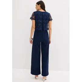 bonprix Jumpsuit aus softem Scuba mit Spitze: blau Gr.40, Kurzärmliger Jumpsuit, mit Spitze und weitem Bein