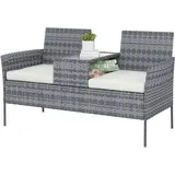 Zweisitzer-gartenbank Aus Rattan Mit Tisch Und Kissen – 135 X 64 X 81 Cm – Für Balkon Und Terrasse – Schwarz