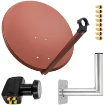 PremiumX Satelliten-Komplettanlage 80cm Satellitenschüssel Ziegelrot Quad LNB 8x F-Stecker Wandhalter 25cm, SAT bis 4 Teilnehmer