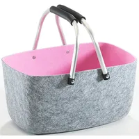 Filzkorb Einkaufskorb - aussen grau - innen rosa - mit klappbaren Aluhenkeln