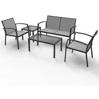 RANSENERS 5-Teilig Premium Gartenmöbelset mit Metallrahmen und Polyrattan Sitzfläche für Garten Terrasse und Balkon (Grau)