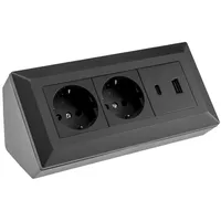 ChiliTec Steckdosenblock 2-fach, USB-A+C, 16A/250V, schwarz