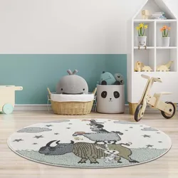 Kinderteppich CARPET CITY "Anime9394", beige (creme), H:11mm Ø:120cm, Polypropylen (PP), Teppiche, Spielteppich, Spielteppich mit Tieren, Weicher Flor, Pflegeleicht, Kinderzimmer