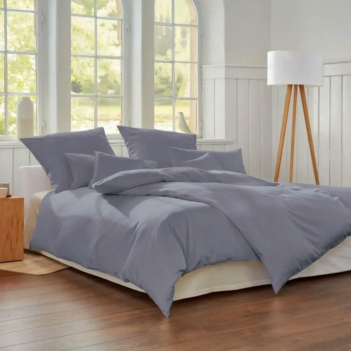 Cotonea Bio-Satin Bettwäsche Classic 135x200 cm + 40x80 cm | platin - grau