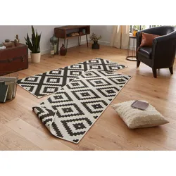 Teppich »Malta Wendeteppich«, rechteckig, 5 mm Höhe, In-& Outdoor, Wetterfest, Balkon, Terrasse, Raute, Läufer, Wohnzimmer, 31184061-13 schwarz/creme 5 mm