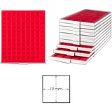 Münzbox grau 99 eckige Fächer für Münzen bis 19mm, rote Einlage z. B. 3. Reic...