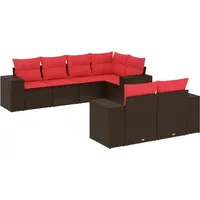 vidaXL 7-teiliges Gartensofa-Set mit Kissen, braun, Polyrattan - Braun