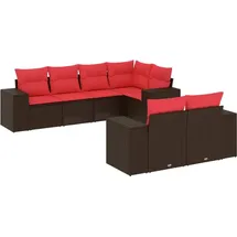 vidaXL 7-teiliges Gartensofa-Set mit Kissen, braun, Polyrattan - Braun