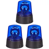 Relaxdays LED Blaulicht, 3er Set, Rundumleuchte mit drehendem Reflektor, Partylicht, Geburtstag, batteriebetrieben, blau,
