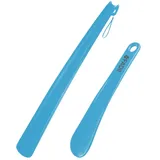 Schuhlöffel mit langem Griff, 45 cm + 22 cm lang, Kunststoff-Schuhlöffel für Männer und Frauen, mit komfortablem Griff, lange Schuhlöffel, flexibel, extra lang, für ältere Menschen, 2 Stück, blau, 45 - 45