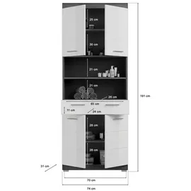 xonox.home Scout Hochschrank 74x31x191 cm Braun/Grau/Weiß Hochglanz