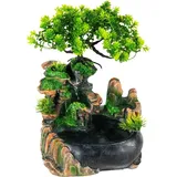 Großer Kaskaden Zimmerbrunnen - dekorativer Tischbrunnen - LED-Beleuchtung - Harz - Feng Shui - Baummotiv - grün - Grün